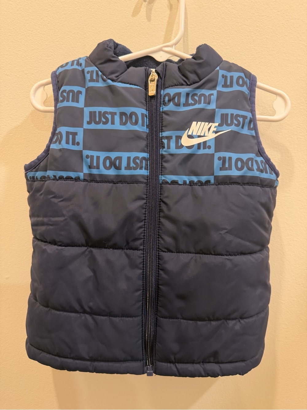 Nike Baby 24M Puffer Vest Just Do It Blue Black Quilted Toddler